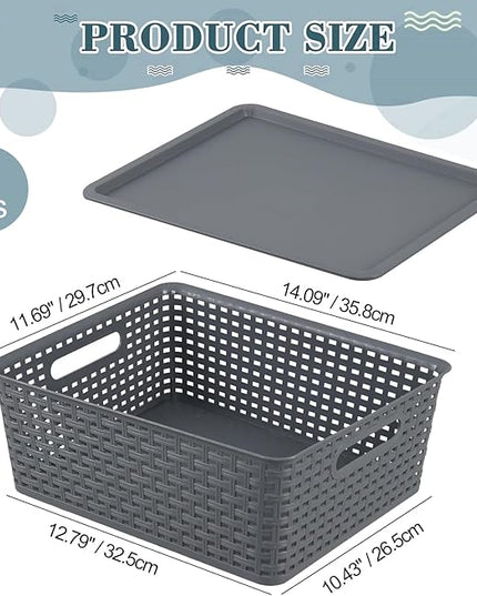 6 Pack Plastic Storage Bins with Lids, Stackable Storage Baskets with Handles, Plastic Organizer Container Bins for Desk,Shelves,Office, Pantry Organizers and Storage, Grey