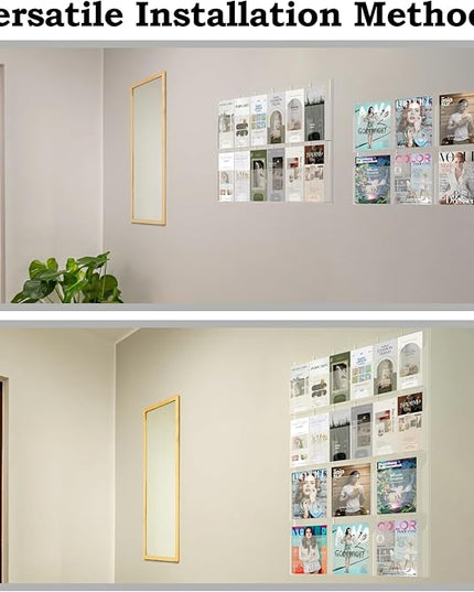 Acrylic Brochure Pamphlet Holder, 6 Magazine Holders and 12 Pamphlet Holders, Clear Brochure Display Holder Wall Mount, Trifold Flyer Rack, Literature Storage Rack for Home, Offices, Waiting Room