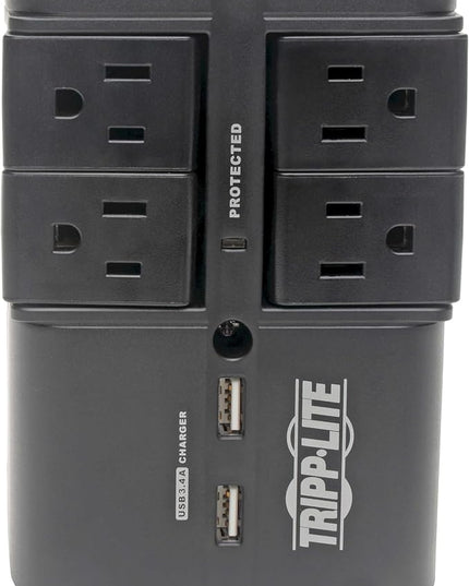 Tripp Lite 4 Rotatable Outlet Surge Protector Power Strip, Wall Tap, 2 USB Charging Ports, Black, $25,000 Insurance (SK40RUSBB)