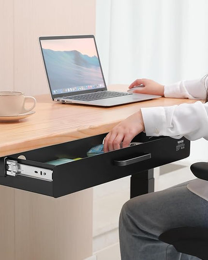 VEVOR Under Desk Drawer Slide Out, 22 inch Under Desk Mounted Pull-out Drawer Attachment, Hidden Under Counter Drawers for office Home Sit Stand Workstation, Black