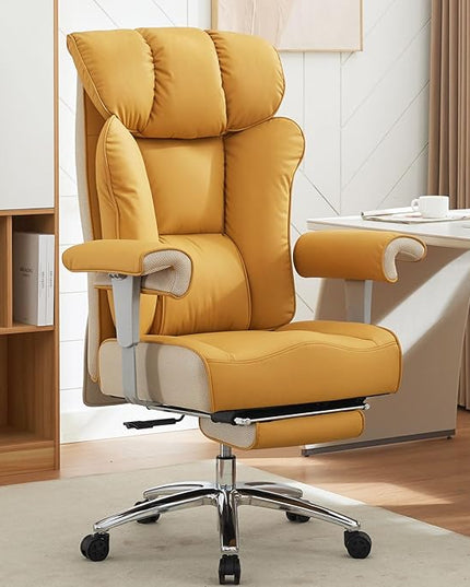 Efomao Big and Tall Green Office Chair 450LBS – Ergonomic High-Back Executive Chair with Footrest, Adjustable Padded Armrests, PU Leather Computer Chair with Lumbar Support for Home or Office, Yellow