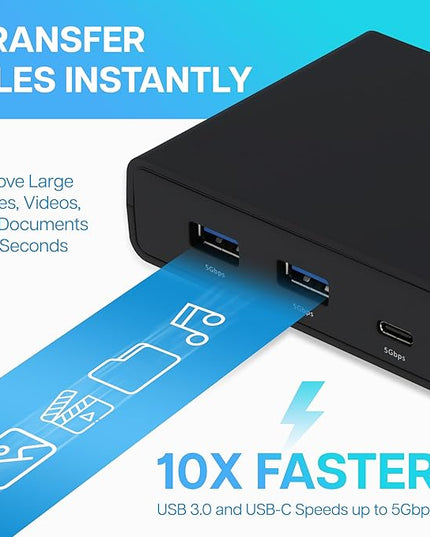 VisionTek VT4500 12in1 Docking Station Dual Monitor 4K – x2 HDMI, x2 DisplayPort, 60W USB-C PD, x4 USB-A 3.0, x2 5Gbps USB-C, 3.5mm Audio Jack, & Ethernet – Compatible with Laptop, PC, and MacBook