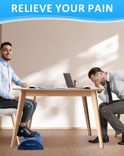 StepLively Foot Rest for Under Desk at Work, Comfortable Foot Stool with 2 Adjustable Heights, Footrest with Washable Cover, for Back & Hip Pain Relief, Suitable for Office, Home, Car, Blue, X-Large
