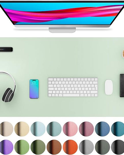 Aothia Large PU Leather Desk Pad Protector – Non-Slip Mouse Pad & Writing Mat for Office/Home, Waterproof, Easy to Clean (36" x 17", Aqua)