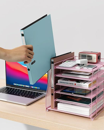 gianotter 6-Tier Paper Organizer With Magazine Holder, Desk Organizers and Accessories, Desk Accessories & Workspace Organizers, File Organizer for Office Supplies Storag (Pink, 6-Tier)