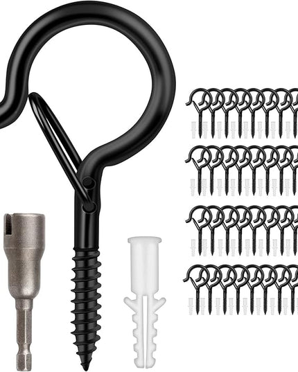 FSAH 36 PCS Q-Hanger Hooks with Safety Buckle, Windproof Screw Hooks for Outdoor String Lights Hanging Christmas Lights, Plants, with 1 Wing Nut Driver