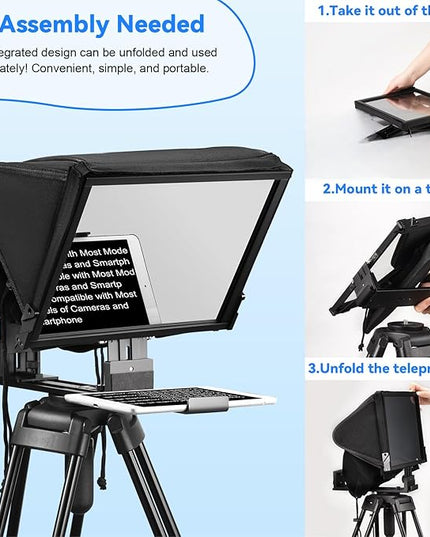 TX12P Teleprompter with Remote App Control, 14inch Metal Teleprompter，Compatible with iPad, Smartphone, DSLR Camera,Collapsible with Carry Case,Easy to Assemble