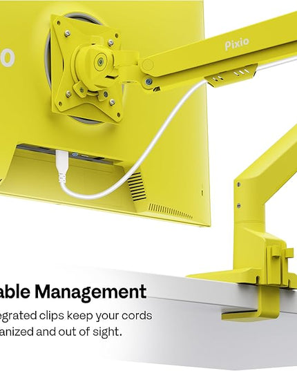 Pixio PS1S Wave Yellow Single Monitor Arm Stand Desk Mount - Fits up to 32 inches Monitors and up to 19.8lbs. VESA Compatibility and Integrated Cable Management