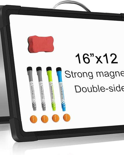 H-Qprobd Small Dry Erase White Board - 16"x 12" Double Sided Mini Foldable Magnetic Desktop whiteboard for Drawing, Teacher Instruction and Meeting Discuss