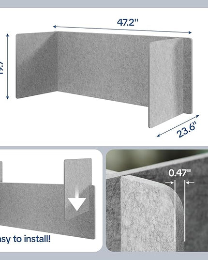 Desk Divider Privacy Screen 3 Panel Sound Absorbing - 47.2”x 23.6”x 19.7” Freestanding Acoustic Partitions for Office, Noise Reducing Panels for School, Home, Library,Sliver Grey