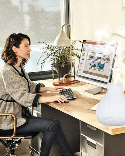BZseed Aromatherapy Essential Oil Diffuser 550ml 12 Hours White Wood Grain Aroma Diffuser with Timer for Large Room, Home, Baby Bedroom, Waterless Auto Shut-Off, 7 Colors Lights Changing