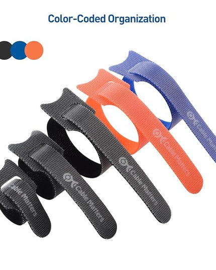 Cable Matters 100-Pack Hook-and-Loop Reusable Cable Ties, Sizes 4", 6", 8" with 42 lbs Tensile Strength - Multi-Color Cable Straps, Cord Organizers, Cord Management Ties