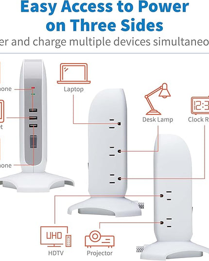 Tripp Lite TLP66USB Surge Protector Tower with USB Ports, 1200 Joules, 5-Outlets, 3 USB Ports, 6ft Heavy-Duty Braided Extension Cord, Desk Charging Tower, Dorm Essentials, Tower Power Strip with Surge