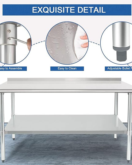 HARDURA Stainless Steel Prep & Work Table 30 x 72 Inches NSF Heavy Duty Commercial with Undershelf and Backsplash, Galvanized Legs for Commercial Food Prep