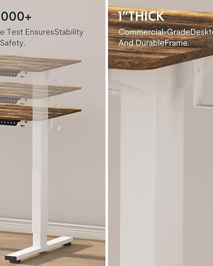 FLEXISPOT EN1 One-Piece Standing Desk with 1-Inch Thick Seamless Desktop, 48"x30" Electric Height Adjustable Desk for Home Office, Multi-Monitor Setups & Easy Assembly, Rustic Brown