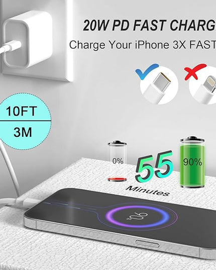 iPhone 15 16 Charger Fast Charging,Extra Long 10FT USB C to USB C Cable 20W USBC Apple Fast Charger Block for iPhone 16/16 Plus/16 Pro/16 Pro Max/16e/15/15 Plus/15 Pro/15 Pro Max/iPad Pro/Air/AirPods