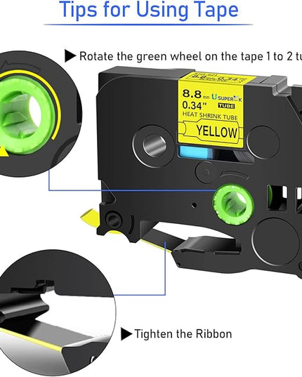 3 Pack Compatible for Brother Ptouch HSe-621 HSe621 HS-621 HS621 Black on Yellow 8.8mm 0.34'' Heat Shrink Tubing Label Tape for Wire Cable use in PT-E300 E500 E550W P750WVP