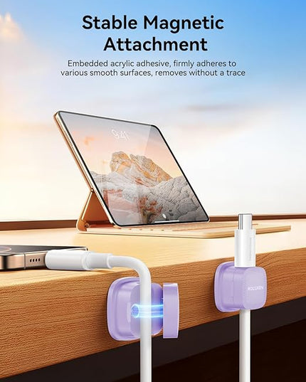 6 Pack Cable Management Cord Organizer, Magnetic Cable Clips-1s Lock, Rocoren Desk Adhesive Cord Cable Clip Wire Holder Keeper for Phone Charger Wire, Nightstand, Car, Office, Desktop Accessory,Purple