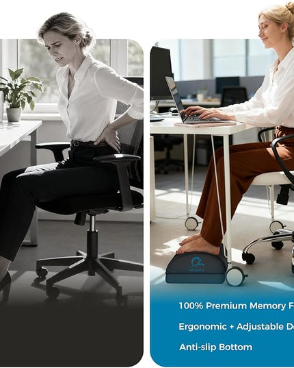 Foot Rest for Under Desk at Work, Adjustable Height Memory Foam Foot Stool with Washable Cover-Comfortable Footrest, Ergonomic Footrest for Under Desk, Office Chair (Black)