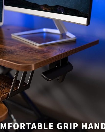 VIVO 32 inch Desk Converter, K Series, Height Adjustable Sit to Stand Riser, Dual Monitor and Laptop Workstation with Wide Keyboard Tray, Vintage Brown Top, Black Frame, DESK-V000KN