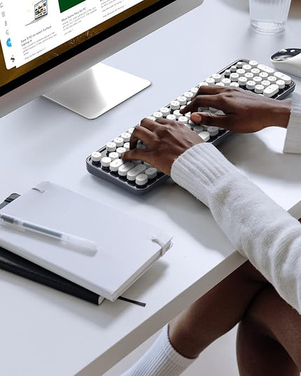 MOFII Wireless Keyboard and Mouse Combo, Computer Full Size 2.4G Plug and Play Wireless Typewriter Retro Round Keyboard and Mouse Set for Windows, Computer, Desktop, PC, Notebook - (Dark Blue)