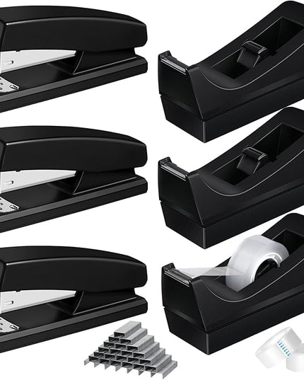 6 Pcs Tape Dispenser Staplers for Desk with Staples and White Tapes 25 Sheet Capacity School Office Stapler