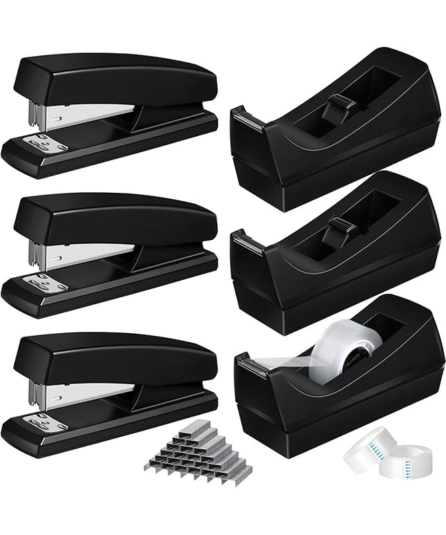 6 Pcs Tape Dispenser Staplers for Desk with Staples and White Tapes 25 Sheet Capacity School Office Stapler