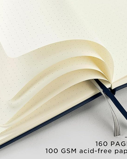&And Per Se Dotted Journal Notebook, A5 Hardcover Leather Bullet Dotted Journal, 160 Pages 100 gsm Thick Paper, 3 Sheets of Stickers Included - 5.7'' x 8'' (Dark Blue)