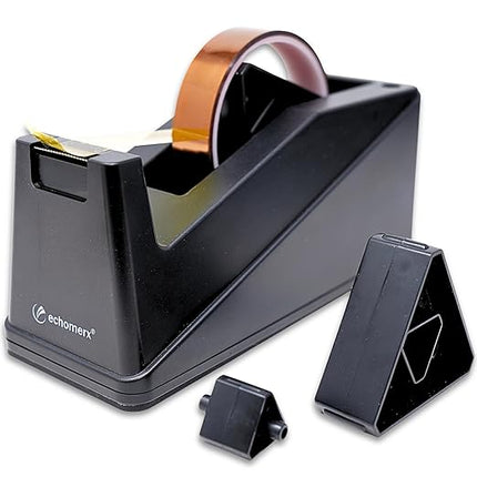 echomerx Large Tape Dispenser Heavy Duty - Best One-Handed for Painters & Masking Tape, Heat Tape Kapton & More, Weighted Desk Holder, 1 & 3 inch Core, Big Black, Commercial Grade, Sublimation & Craft
