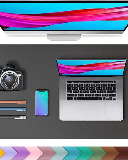 Aothia Leather Desk Pad Protector, Mouse Pad, Office Desk Mat, Non-Slip PU Leather Desk Blotter, Laptop Desk Pad, Waterproof Desk Writing Pad for Office and Home (Gray,36" x 17")