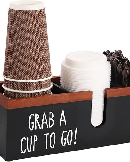 Intarsio 100% Wooden Coffee Cups Holder with U-Shape Cutout Design for Countertop-Coffee Bar Organizer for Cups, Lids, Pods, Stirrers, and Accessories, Great Gift for Home or Office
