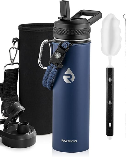 Insulated Water Bottle 20 oz, Triple Wall Vacuum Stainless Steel (Cold for 48 Hrs), Leak Proof & Non-BPA, Kids Water Bottle Jug for School with Straw Spout Lids, Navy Blue