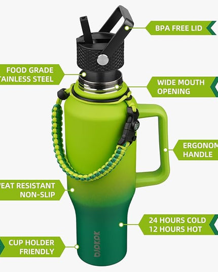 BJPKPK Insulated Water Bottles with Straw Lid, 40oz Metal Water Bottle with 2 lids & Paracord Strap, Double Wall Stainless Steel Tumbler with Handle, Reusable Cups, Mugs, Thermo, Bamboo Grove