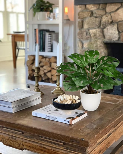 Hollyone Artificial Monstera Plant Faux Monstera Plant Potted Fake Tropical Plants Potted for Indoor Outdoor Home Desk Office Garden Farmhouse Decoration