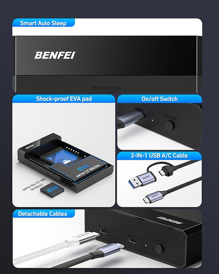 BENFEI 3.5/2.5 Inch SATA HDD/SSD Enclosure, Tool-Free Design, Supports 20TB HDD & UASP