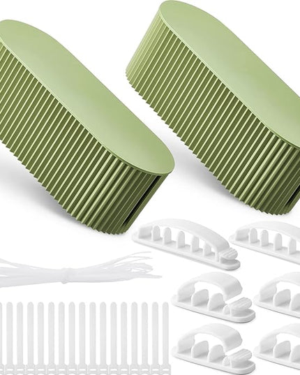 Marsui 2 Pcs Green Cable Management Organizer Box for Hiding Wires, Home Office Desk Floor Cord Organizer, 11.8 x 5.1 x 4.3 Inch Cord Strip Protect Holder Wire Storage