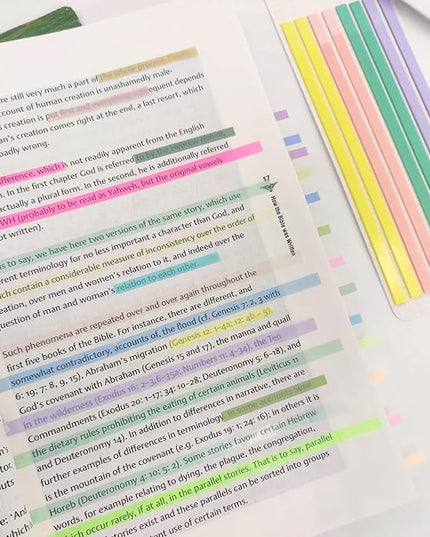 Potanro Sticky Long Tabs 6 Sheet Highlighter Tape 960 Pcs Translucent Sticky Notes Tabs for Annotating Books Bible Study Supplies