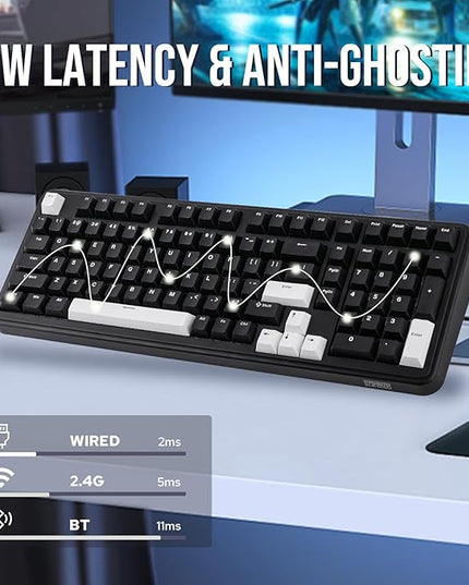 EPOMAKER TH99 Tri-Mode Wireless Mechanical Keyboard with 8000mAh Battery, Hot Swappable Custom RGB Gaming Keyboard with Numpad, Gasket Creamy for PC/Mac/Office (Black, Creamy Jade)