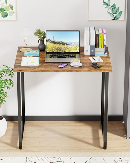 PayLessHere | 32 Inch Computer Desk | Brown | Office Desk with Metal Frame, Adjustable Feet | Water-Resistant, Scratchproof Surface | Sturdy Writing Table for Home Office or Study | Pack of 2