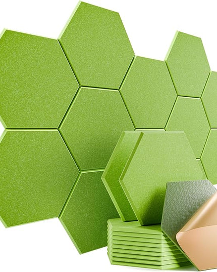 12 Pack Self-adhesive Acoustic Panels 12" X 10" X 0.4" - Sound Proof Foam Panels with High Density, Stylish Hexagonal Design, Flame Resistant, Absorb Noise and Eliminate Echoes(Olive Drab)