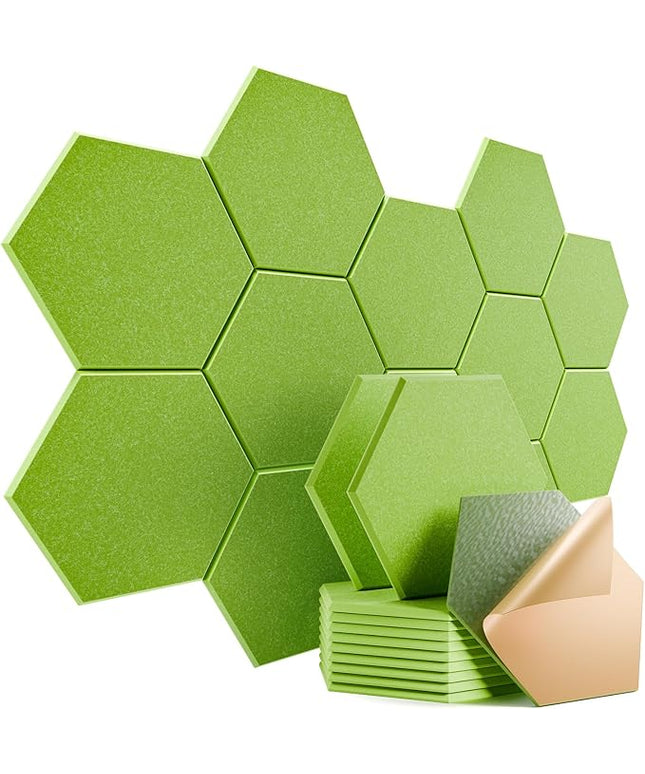 12 Pack Self-adhesive Acoustic Panels 12" X 10" X 0.4" - Sound Proof Foam Panels with High Density, Stylish Hexagonal Design, Flame Resistant, Absorb Noise and Eliminate Echoes(Olive Drab)