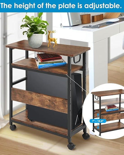 TooCust Computer Tower Stand, Computer & Machine Carts, Computers Towers Floor Stand, PC Towers Shelf, 3-Tier PC Tower Floor Stand with Side Shelf, Mobile Rolling CPU Holder Cart for Home Office