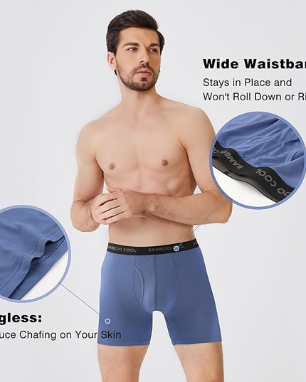 BAMBOO COOL Men's Ultra Breathable Underwear,No Riding Up Boxer Briefs with ComfortFlexible Waistband,Multipack
