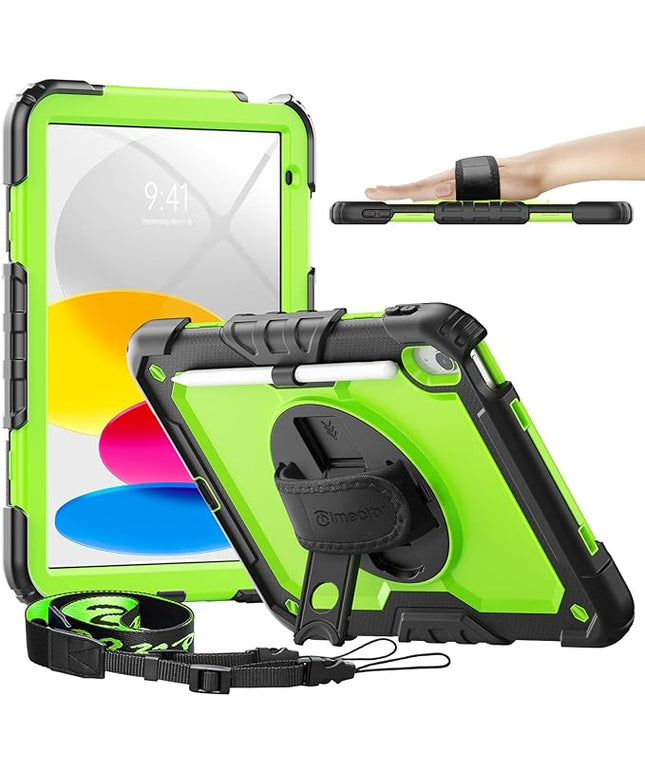 timecity for iPad (A16) 11th/ 10th Generation Case 11''/ 10.9 Inch (2025/2022) - Heavy Duty Protective Cover with Screen Protector, Stand, Shoulder Strap & Pencil Holder | Kids-Friendly - Green