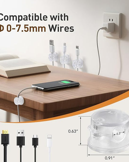 AGPTEK 8 Pack Magnetic Cable Clips, Upgraded 360° Rotatable Cord Holder Clips for Nightstand, Desk Cord Organizer Adhesive Wire Management Home Office Phone Charging Cords USB Cable Keeper (Clear)