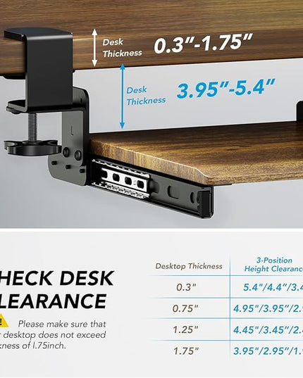 AX WABER Keyboard Tray Under Desk Pull Out with Extra Sturdy C Clamp Mount System, 27.3 (32.5 inch Including Clamps) x 11 Inch Slide-Out Platform Computer Drawer for Typing Vintage AX01WG02