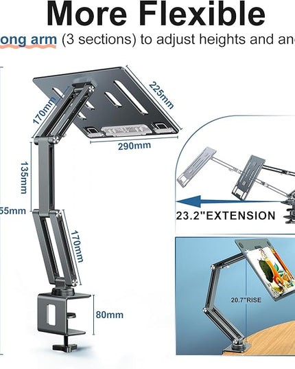 Laptop Mount for Desk, Tablet Arm Mount with 360° Rotating, Aluminum Laptop Tray Adjustable, Foldable Computer Stand/Holder, Fit for 11-17 Inch Laptops (Grayish Green)