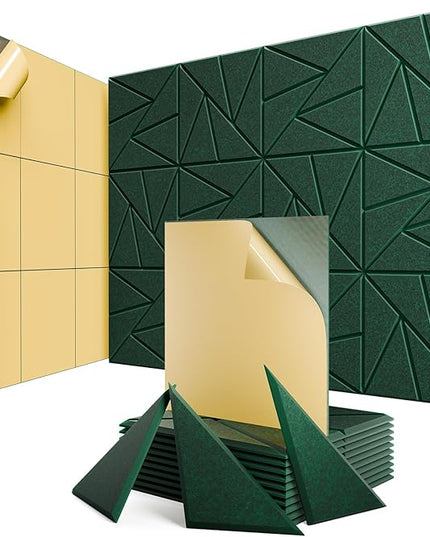 12 Pack Acoustic Panels with Self-Adhesive, 12"X 12"X 0.4"Sound Proof Foam Panels, Sound Panels High Density, Soundproof Wall Panels for Home Studio Office Forest Green