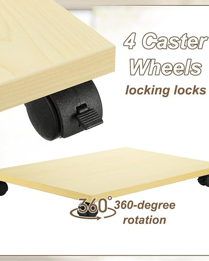 PATIKIL 12x19in PC Stand, Computer Tower Stand Wood CPU PC Holder Under Desk Mobile Cart 4 Caster Wheel for Floor Carpet Tower ATX Case Printer Potted Planter UPS Power Station, Beige
