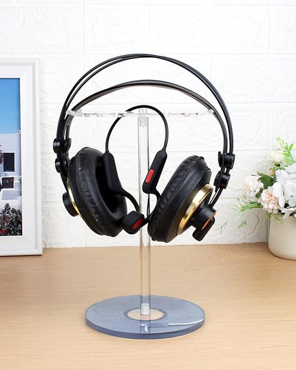 Clear Acrylic Headphone Stand for AirPods Max/Gaming Headsets (HyperX/Xbox) - Universal Holder for Bose, Beats & Wireless Headphones - Space-Saving Organizer (Black Record/LP)